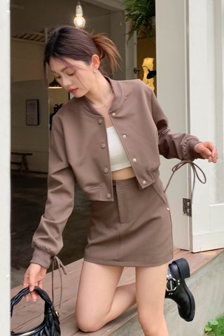 LE TART RIBBON CROPPED BOMBER JACKET IN BROWN
