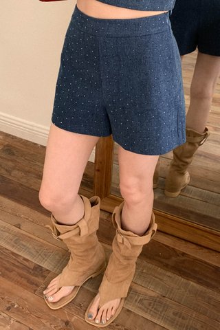 NU RHINESTONES DENIM SHORT IN BLUE