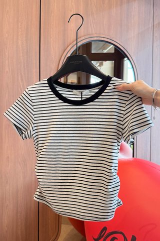 DAILY STRIPE RUCHED TOP IN BLACK