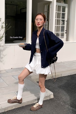 JOUE TWEED BOMBER JACKET IN BLUE