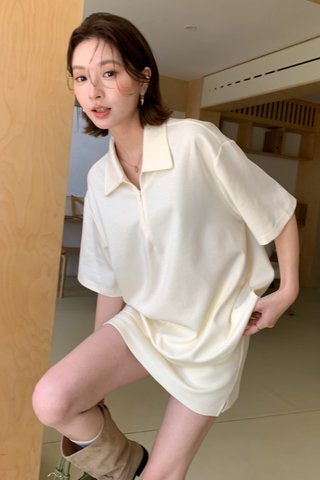 FAE EVERYDAY OVERSIZED POLO COLLAR TOP IN BUTTER