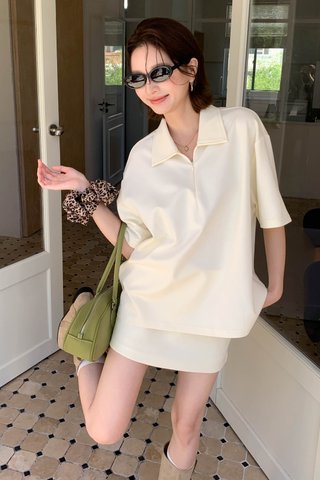 FAE EVERYDAY OVERSIZED POLO COLLAR TOP IN BUTTER
