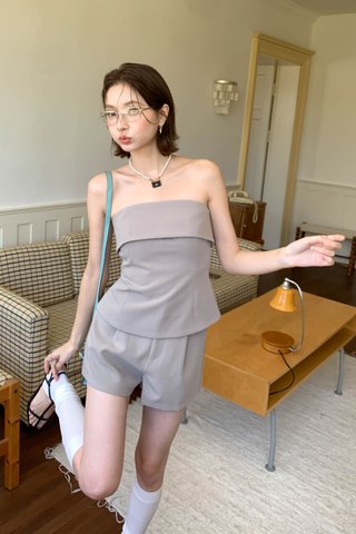 FOLD-OVER BANDEAU TOP IN OAT-MEAL