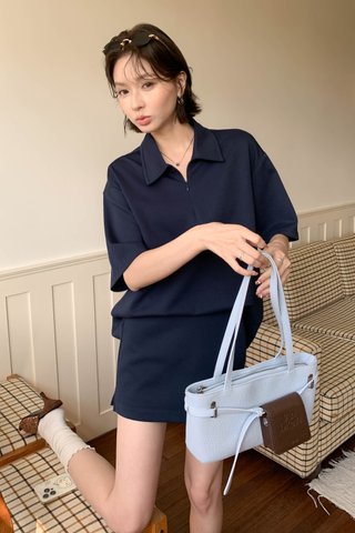 FAE EVERYDAY OVERSIZED POLO COLLAR TOP IN BLUE