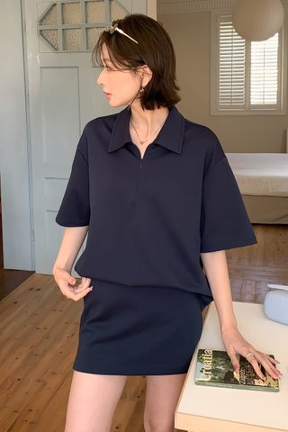 FAE EVERYDAY OVERSIZED POLO COLLAR TOP IN BLUE