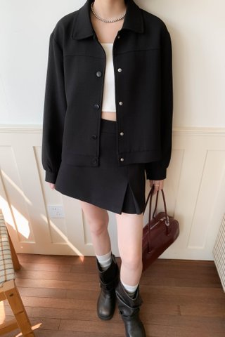 MAYO TWEED SLIT SKIRT IN BLACK