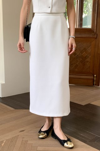HEIROOM TWEED MIDI SKIRT IN WHITE