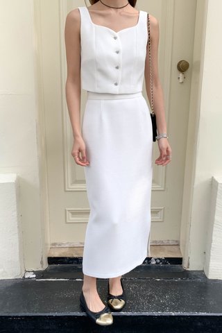 HEIROOM TWEED MIDI SKIRT IN WHITE