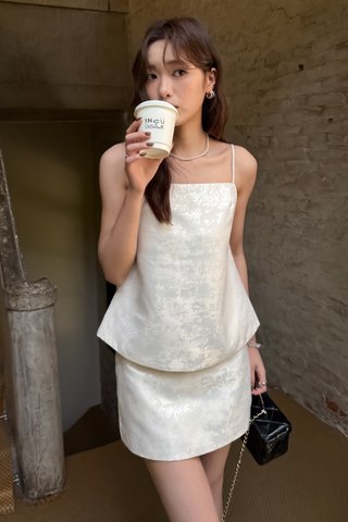 (BACKORDER XS) XI ORIENTAL FLOWY SPAGHETTI STRAP TOP IN CHAMPAGNE