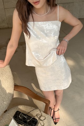 (BACKORDER XS) XI ORIENTAL FLOWY SPAGHETTI STRAP TOP IN CHAMPAGNE