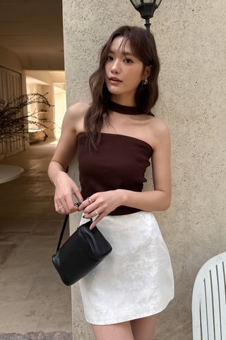 SWOON CHOKER-NECK TUBE TOP IN BROWN