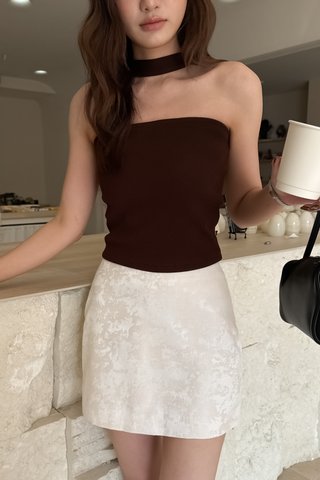 SWOON CHOKER-NECK TUBE TOP IN BROWN