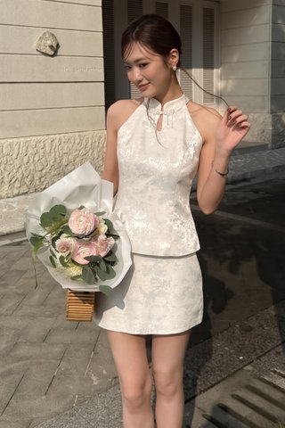 (BACKORDER XS) XI ORIENTAL HALTER TOP IN CHAMPAGNE