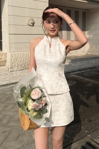 (BACKORDER XS) XI ORIENTAL HALTER TOP IN CHAMPAGNE