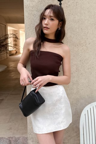 SWOON CHOKER-NECK TUBE TOP IN BROWN