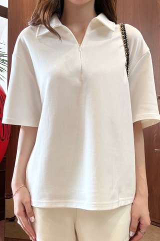 DAILY OVERSIZED POLO COLLAR TOP IN WHITE