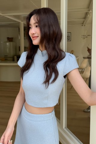 YUE TWEED GLITTER QIPAO TOP IN BLUE