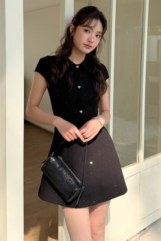 LIX CLASSIC GLITTER TWEED DRESS IN BLACK