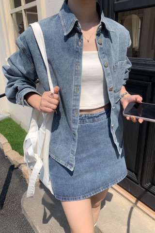 (BACKORDER M-L) AME DENIM SKIRT IN BLUE