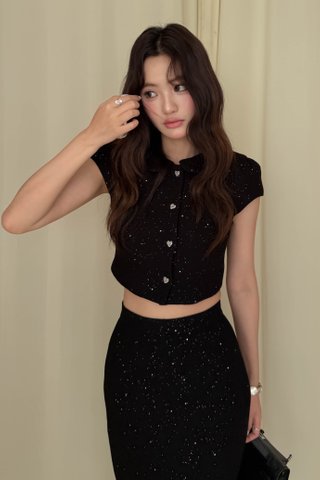 MIE CLASSIC GLITTER TWEED TOP IN BLACK