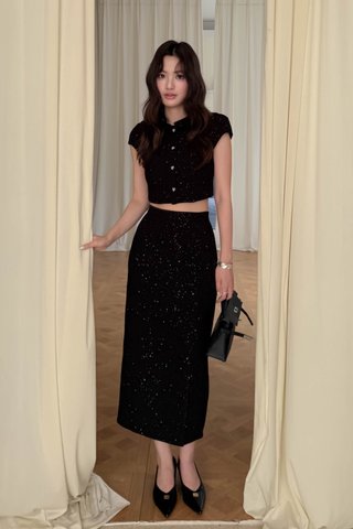 MIE CLASSIC GLITTER TWEED TOP IN BLACK