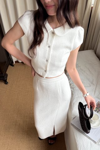 MIE CLASSIC GLITTER TWEED TOP IN WHITE