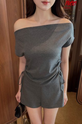 (BACKORDER S/L) SO AIR RUCHED OFF-SHOULDER TOP IN GREY