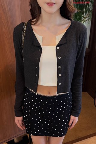 EVERYDAY TWO-TONE RIB CARDIGAN IN CHARCOAL