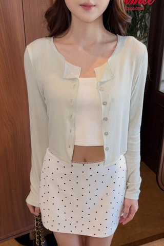 EVERYDAY TWO-TONE RIB CARDIGAN IN MILK GREEN
