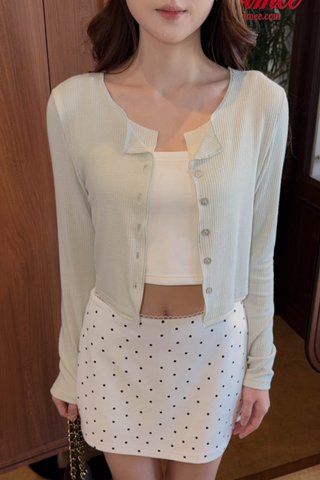 EVERYDAY TWO-TONE RIB CARDIGAN IN MILK GREEN