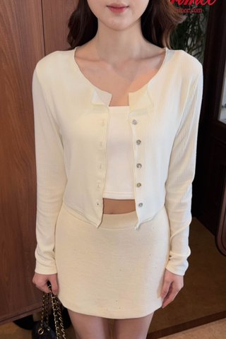 EVERYDAY TWO-TONE RIB CARDIGAN IN BUTTER