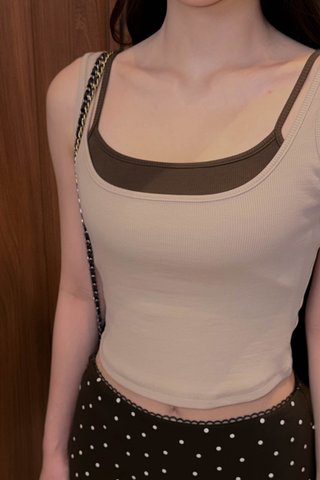WEEKEND LAYERED RIB TANK TOP IN MILK TEA