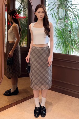 MON PLAID KNEE-LENGTH SKIRT IN BROWN