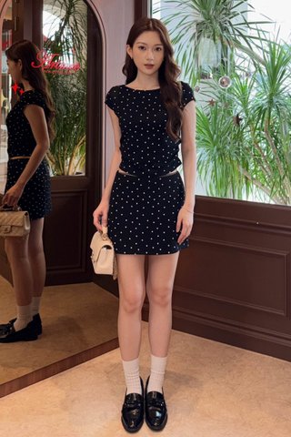 MON DOTTY TRIM SKIRT IN BLACK