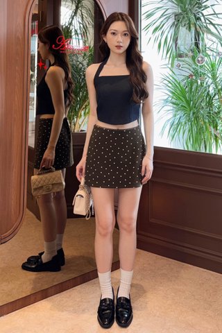 MON DOTTY TRIM SKIRT IN BROWN
