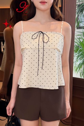 CIAO DOTTY FLUTTER TOP IN CREAM