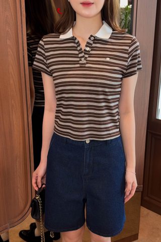 WEEKEND SOFT RETRO COLLARED TEE IN BROWN