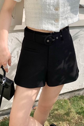 IN FRENCH; 23 MAISON C' BELTED SHORTS IN BLACK